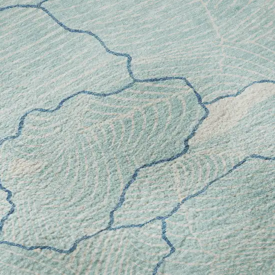 8' Aqua Teal And Ivory Abstract Washable Round Rug With UV Protection Photo 8