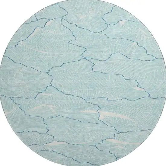 8' Aqua Teal And Ivory Abstract Washable Round Rug With UV Protection Photo 2