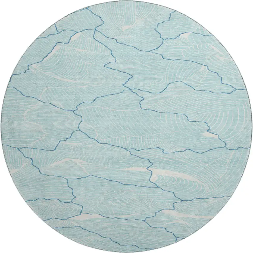 8' Aqua Teal And Ivory Abstract Washable Round Rug With UV Protection Photo 1
