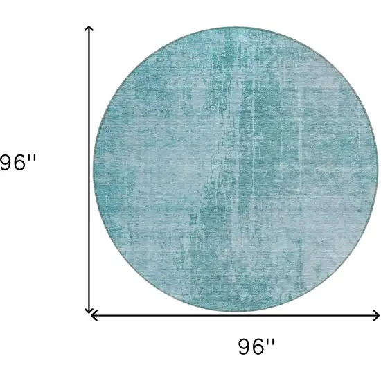 8' Aqua Teal Blue And Gray Round Abstract Washable Indoor Outdoor Area Rug Photo 7