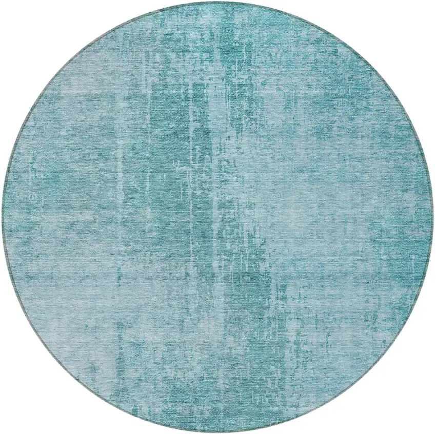 8' Aqua Teal Blue And Gray Round Abstract Washable Indoor Outdoor Area Rug Photo 3