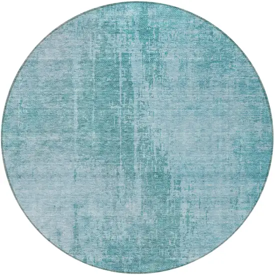 8' Aqua Teal Blue And Gray Round Abstract Washable Indoor Outdoor Area Rug Photo 3