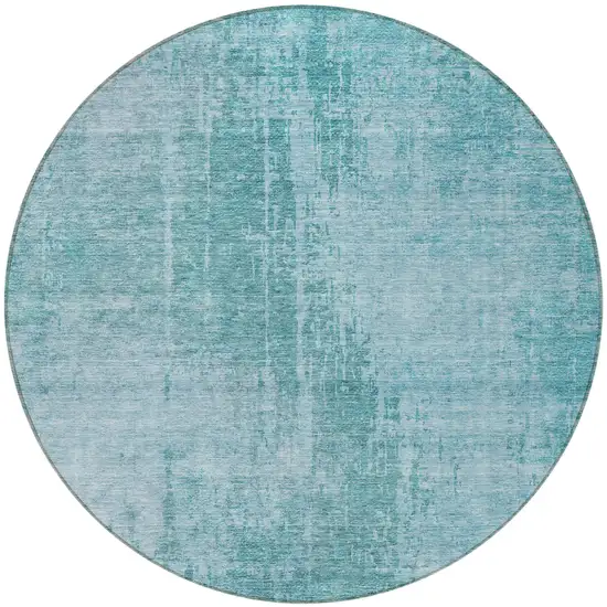 8' Aqua Teal Blue And Gray Round Abstract Washable Indoor Outdoor Area Rug Photo 3