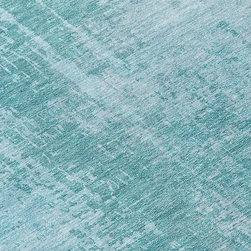 8' Aqua Teal Blue And Gray Round Abstract Washable Indoor Outdoor Area Rug Photo 7