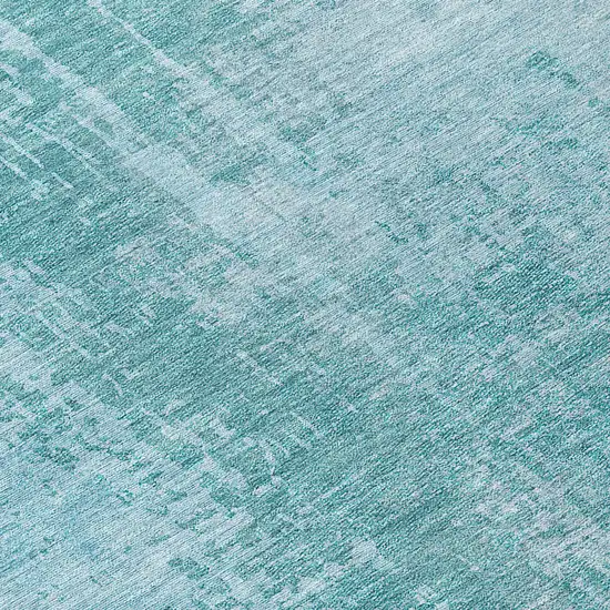 8' Aqua Teal Blue And Gray Round Abstract Washable Indoor Outdoor Area Rug Photo 7
