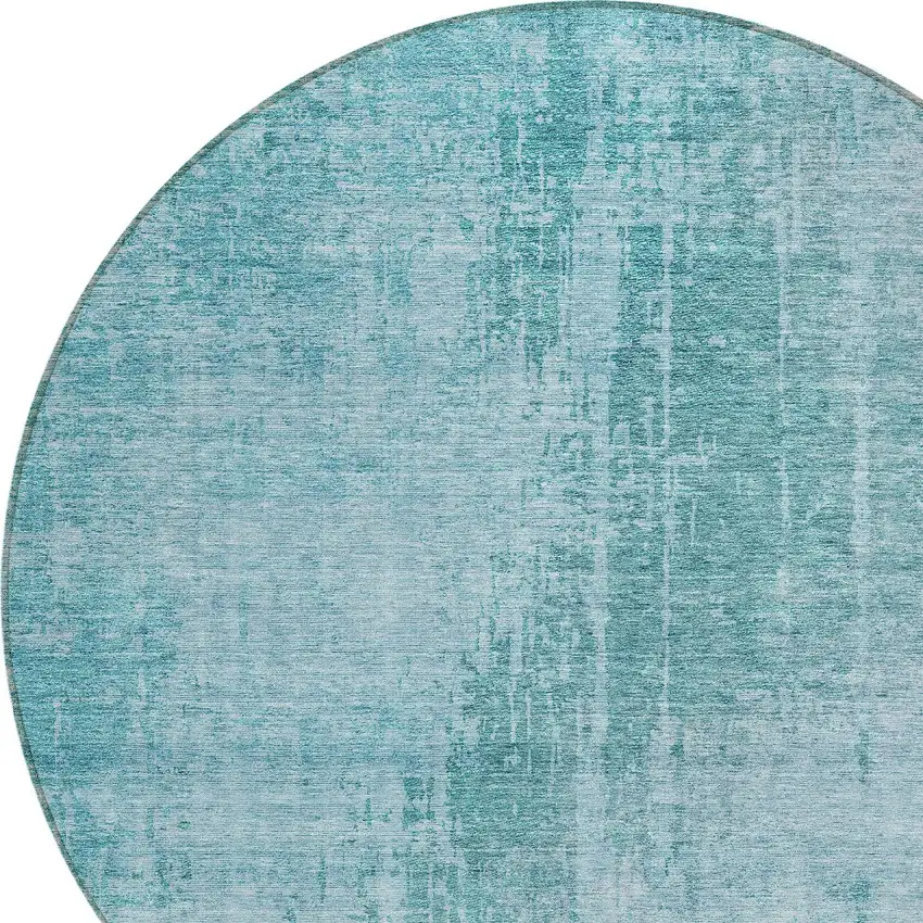 8' Aqua Teal Blue And Gray Round Abstract Washable Indoor Outdoor Area Rug Photo 4