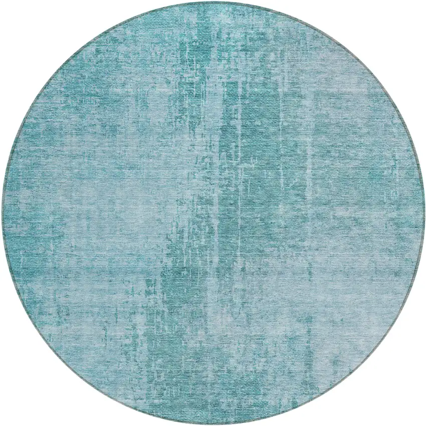 8' Aqua Teal Blue And Gray Round Abstract Washable Indoor Outdoor Area Rug Photo 1