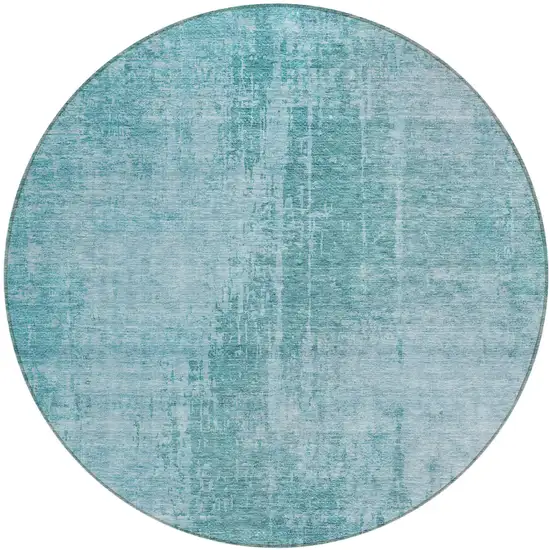 8' Aqua Teal Blue And Gray Round Abstract Washable Indoor Outdoor Area Rug Photo 1