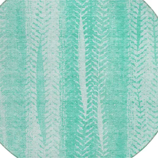 8' Aqua Teal Blue And Ivory Round Botanical Leaves Washable Indoor Outdoor Area Rug Photo 4