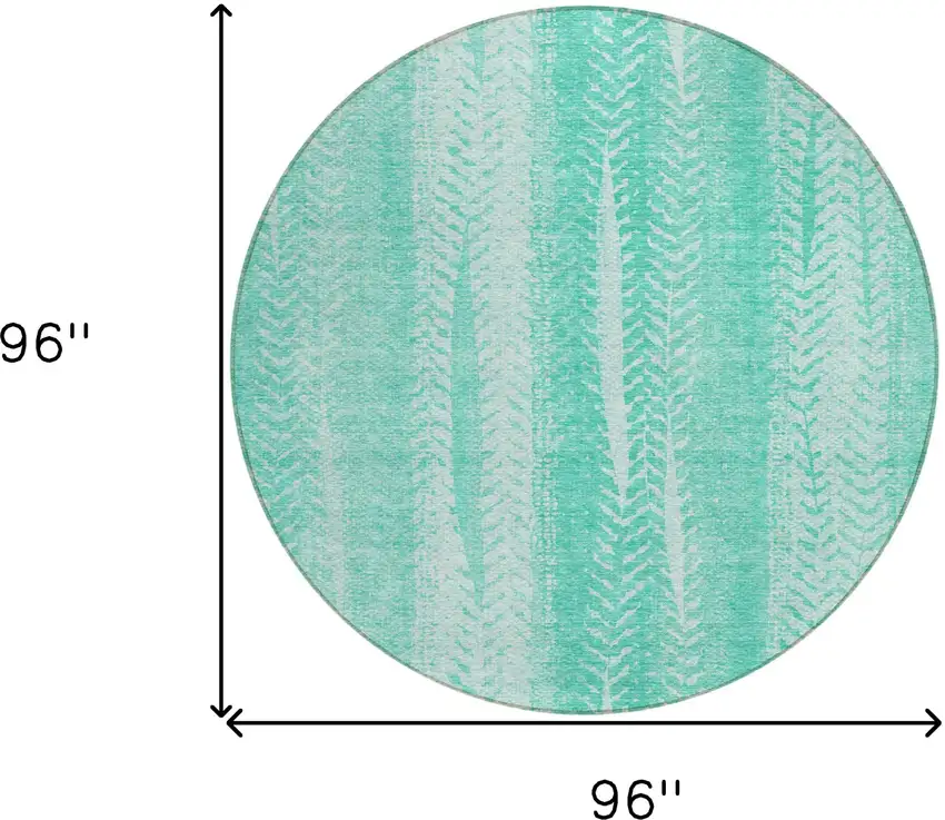 8' Aqua Teal Blue And Ivory Round Botanical Leaves Washable Indoor Outdoor Area Rug Photo 3