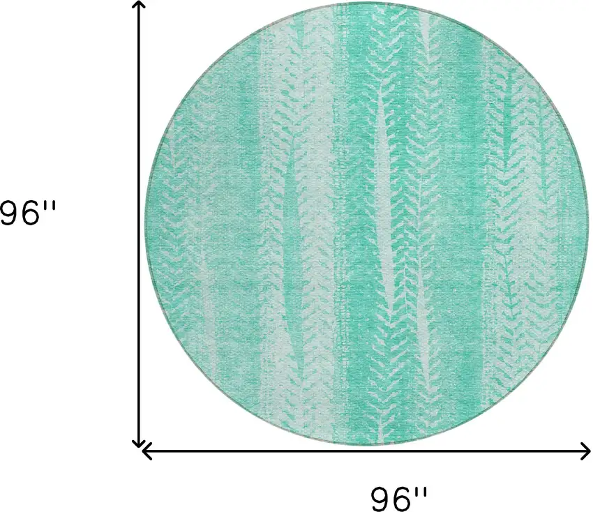 8' Aqua Teal Blue And Ivory Round Botanical Leaves Washable Indoor Outdoor Area Rug Photo 3