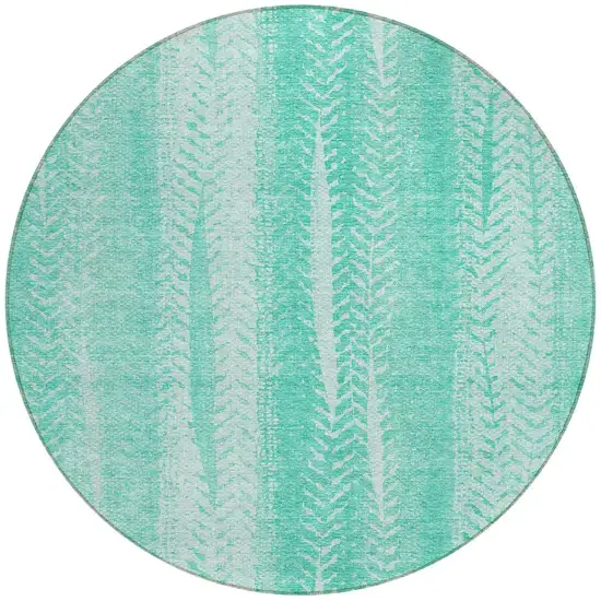 8' Aqua Teal Blue And Ivory Round Botanical Leaves Washable Indoor Outdoor Area Rug Photo 5