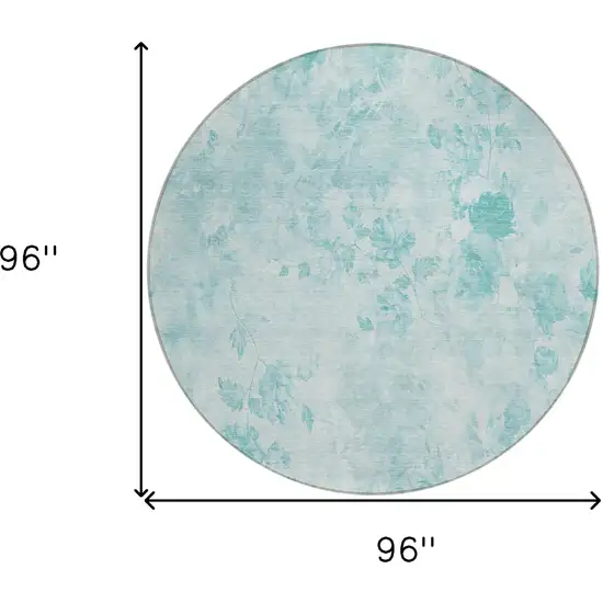 8' Aqua Teal Blue And Ivory Round Floral Washable Indoor Outdoor Area Rug Photo 8