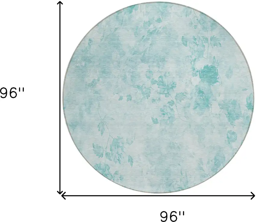 8' Aqua Teal Blue And Ivory Round Floral Washable Indoor Outdoor Area Rug Photo 8