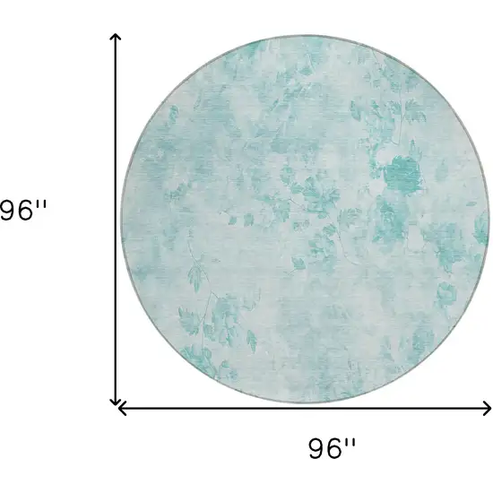 8' Aqua Teal Blue And Ivory Round Floral Washable Indoor Outdoor Area Rug Photo 8