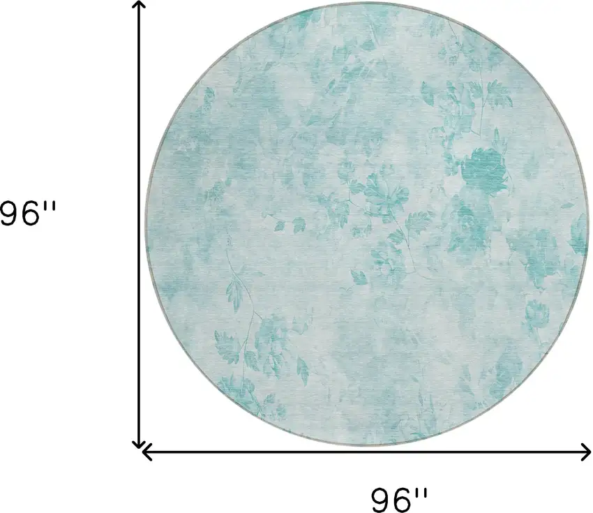 8' Aqua Teal Blue And Ivory Round Floral Washable Indoor Outdoor Area Rug Photo 8