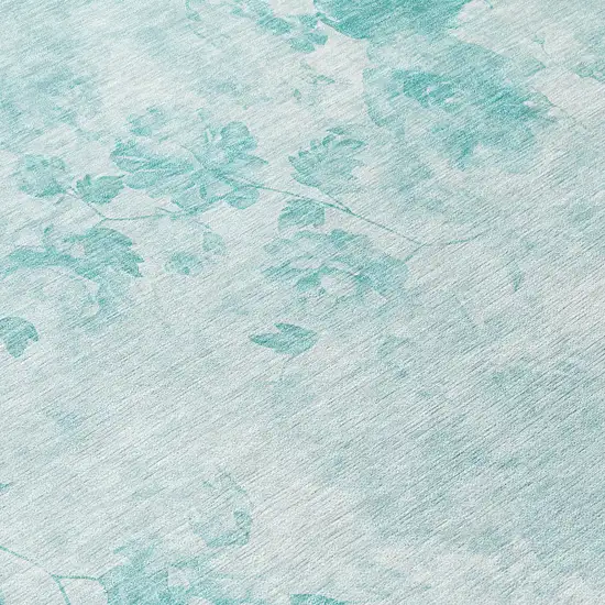 8' Aqua Teal Blue And Ivory Round Floral Washable Indoor Outdoor Area Rug Photo 8