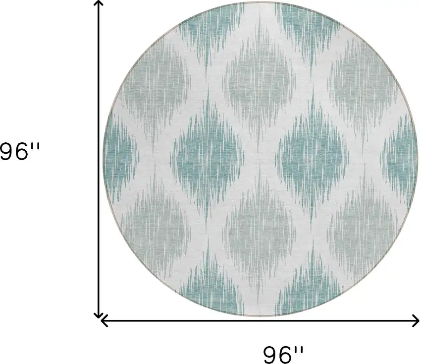 8' Aqua Teal Blue And Ivory Round Ikat Washable Indoor Outdoor Area Rug Photo 3