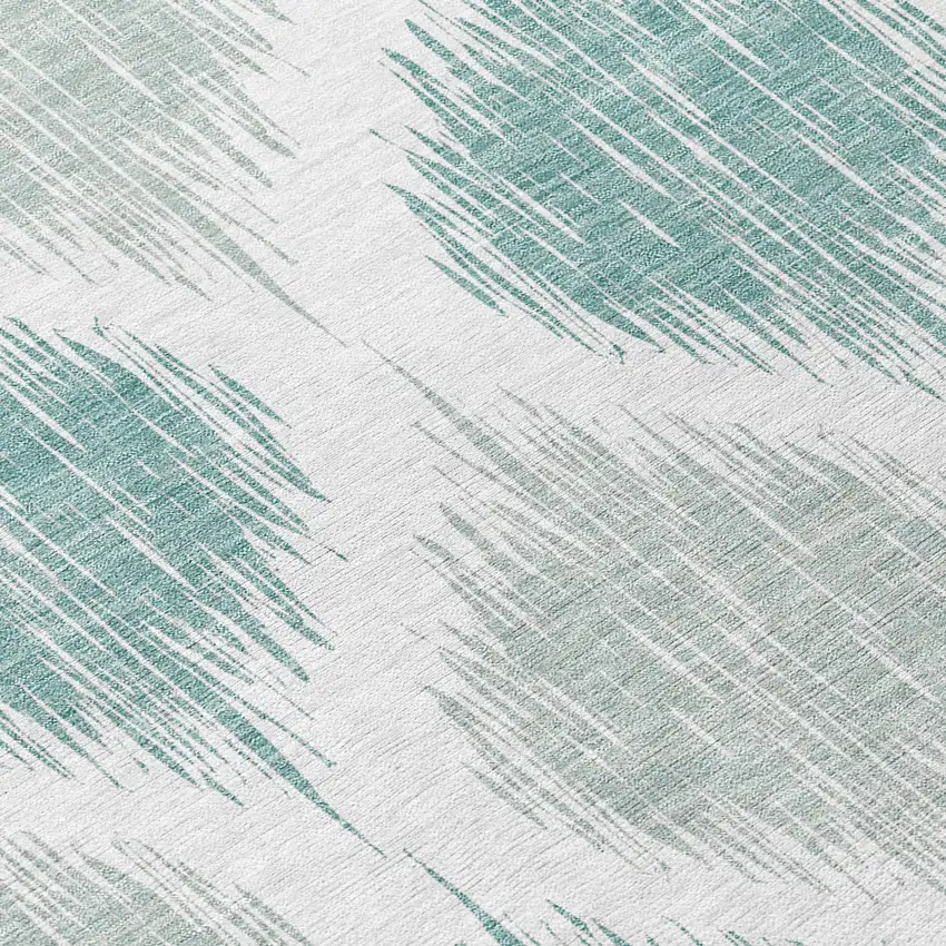 8' Aqua Teal Blue And Ivory Round Ikat Washable Indoor Outdoor Area Rug Photo 8