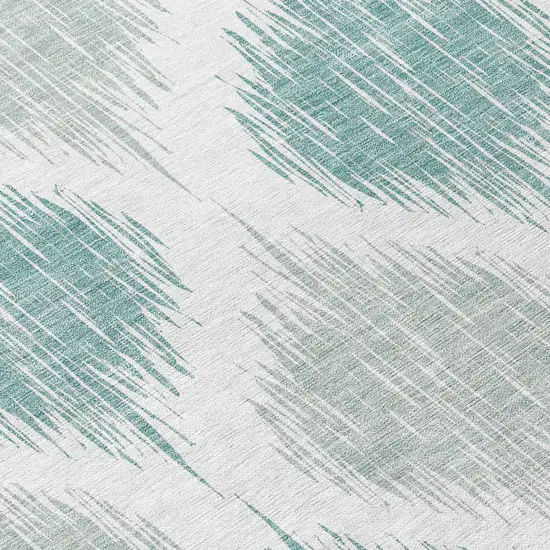 8' Aqua Teal Blue And Ivory Round Ikat Washable Indoor Outdoor Area Rug Photo 8