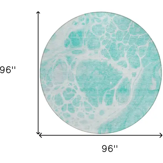 8' Aqua Teal Blue And Ivory Round Nautical Washable Indoor Outdoor Area Rug Photo 3