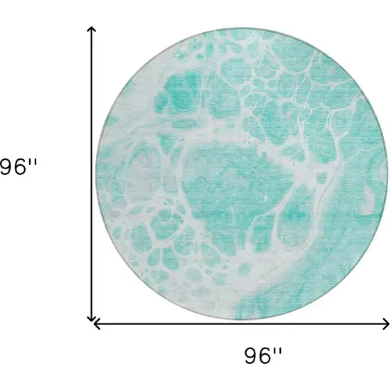 8' Aqua Teal Blue And Ivory Round Nautical Washable Indoor Outdoor Area Rug Photo 3