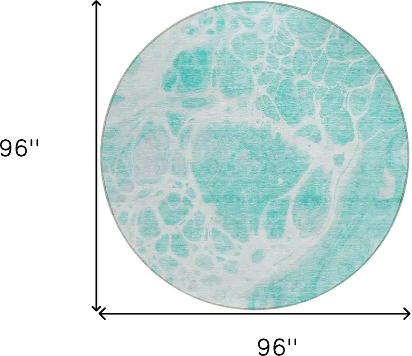 8' Aqua Teal Blue And Ivory Round Nautical Washable Indoor Outdoor Area Rug Photo 3