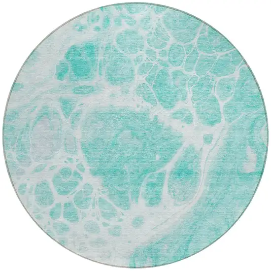 8' Aqua Teal Blue And Ivory Round Nautical Washable Indoor Outdoor Area Rug Photo 5