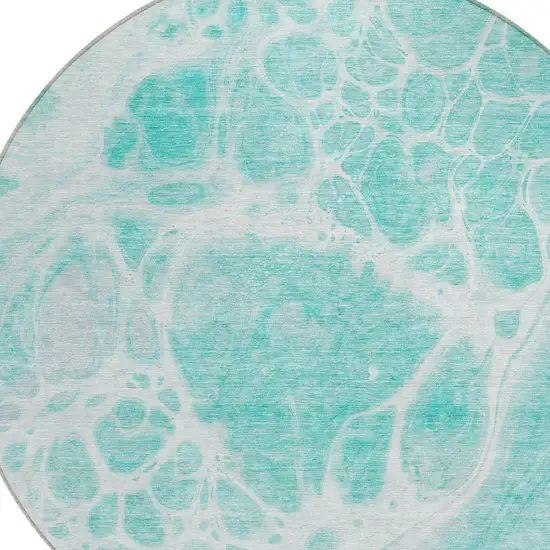 8' Aqua Teal Blue And Ivory Round Nautical Washable Indoor Outdoor Area Rug Photo 4