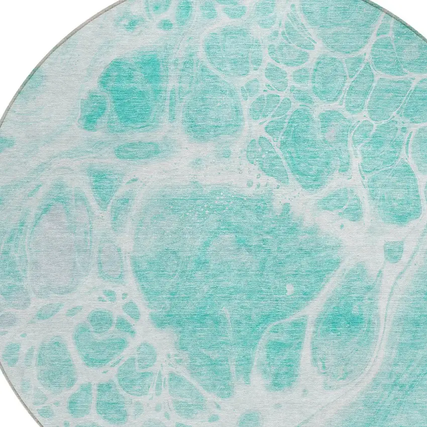 8' Aqua Teal Blue And Ivory Round Nautical Washable Indoor Outdoor Area Rug Photo 4