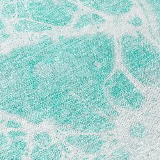 8' Aqua Teal Blue And Ivory Round Nautical Washable Indoor Outdoor Area Rug Photo 8