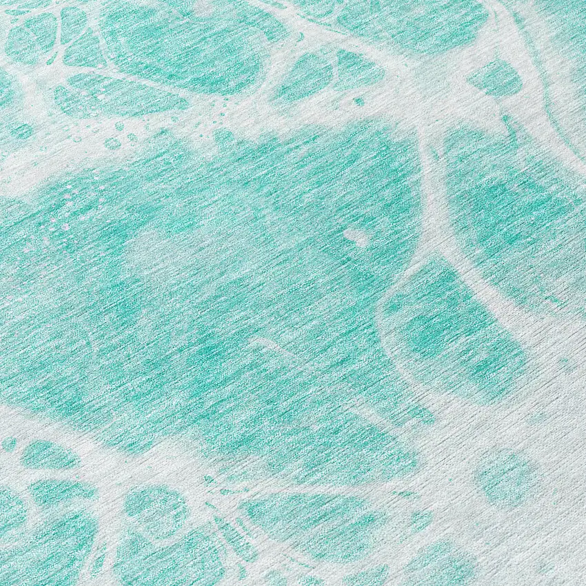 8' Aqua Teal Blue And Ivory Round Nautical Washable Indoor Outdoor Area Rug Photo 8