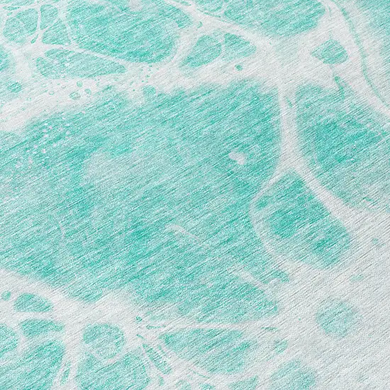 8' Aqua Teal Blue And Ivory Round Nautical Washable Indoor Outdoor Area Rug Photo 8