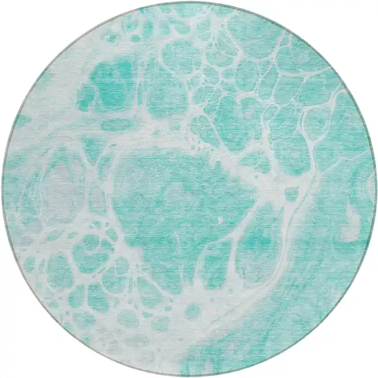 8' Aqua Teal Blue And Ivory Round Nautical Washable Indoor Outdoor Area Rug Photo 2