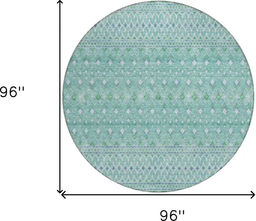 8' Aqua Teal Blue And Ivory Round Tribal Washable Indoor Outdoor Area Rug Photo 7
