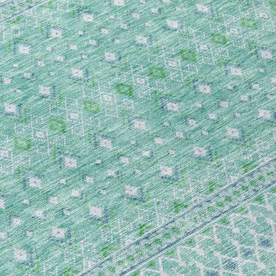 8' Aqua Teal Blue And Ivory Round Tribal Washable Indoor Outdoor Area Rug Photo 8