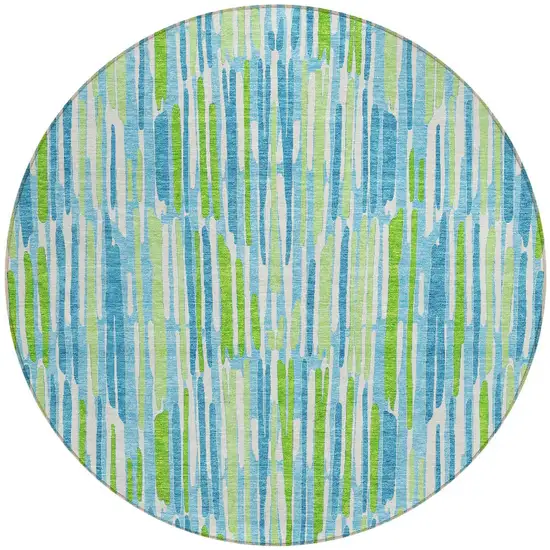 8' Aqua Teal Blue And Lime Green Round Abstract Washable Indoor Outdoor Area Rug Photo 5