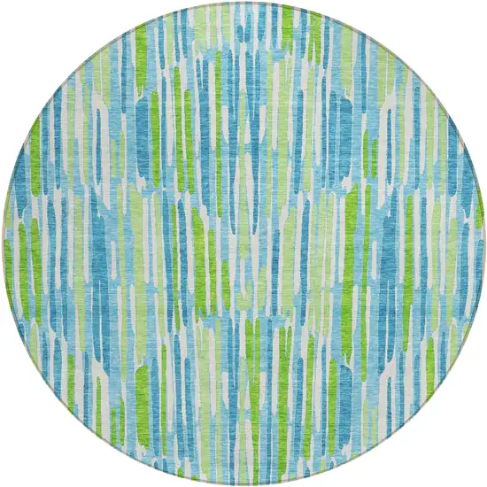 8' Aqua Teal Blue And Lime Green Round Abstract Washable Indoor Outdoor Area Rug Photo 2