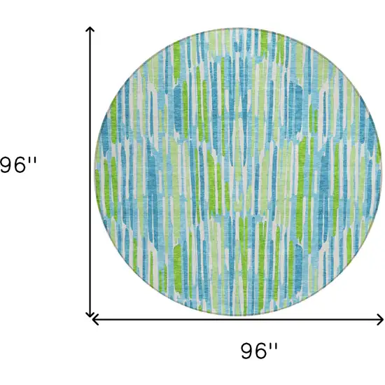 8' Aqua Teal Blue And Lime Green Round Abstract Washable Indoor Outdoor Area Rug Photo 3