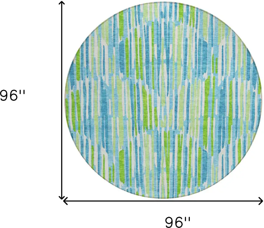 8' Aqua Teal Blue And Lime Green Round Abstract Washable Indoor Outdoor Area Rug Photo 3