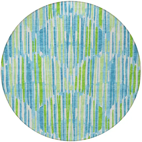 8' Aqua Teal Blue And Lime Green Round Abstract Washable Indoor Outdoor Area Rug Photo 6