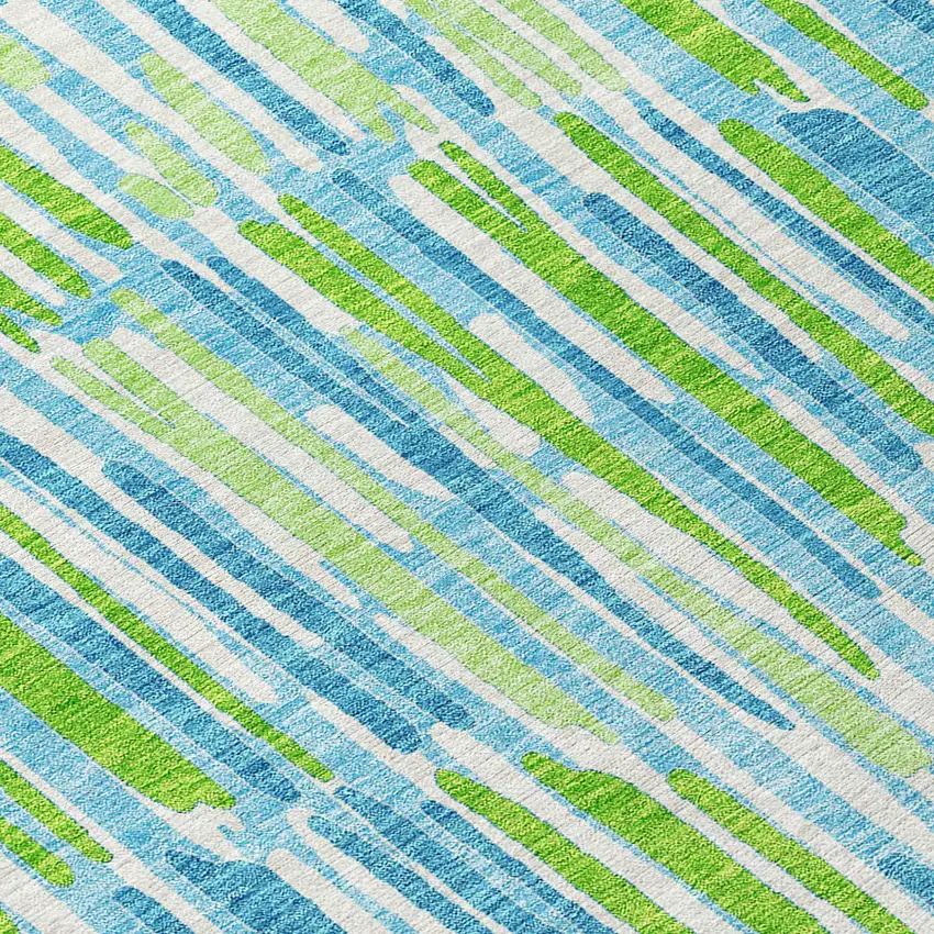 8' Aqua Teal Blue And Lime Green Round Abstract Washable Indoor Outdoor Area Rug Photo 4