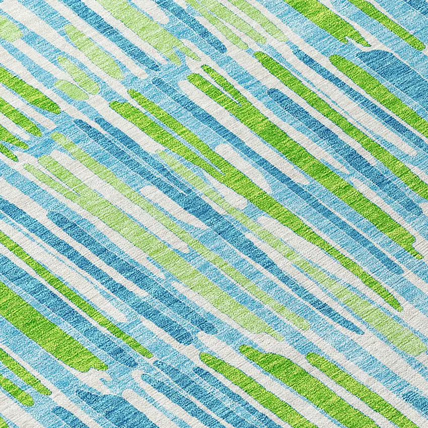 8' Aqua Teal Blue And Lime Green Round Abstract Washable Indoor Outdoor Area Rug Photo 4