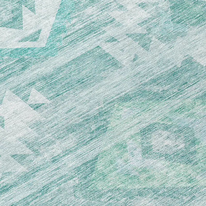 8' Aqua Turquoise And Ivory Round Southwestern Washable Indoor Outdoor Area Rug Photo 7