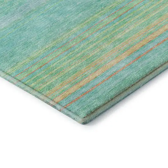 8' Aqua Yellow And Peach Striped Washable Round Rug With UV Protection Photo 6