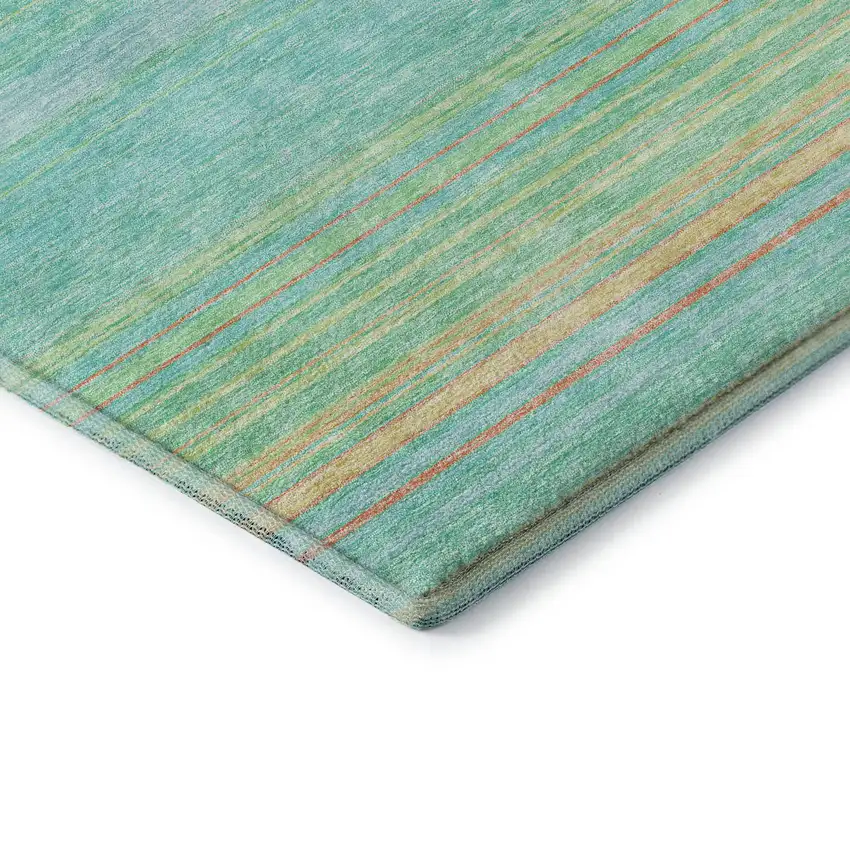 8' Aqua Yellow And Peach Striped Washable Round Rug With UV Protection Photo 6