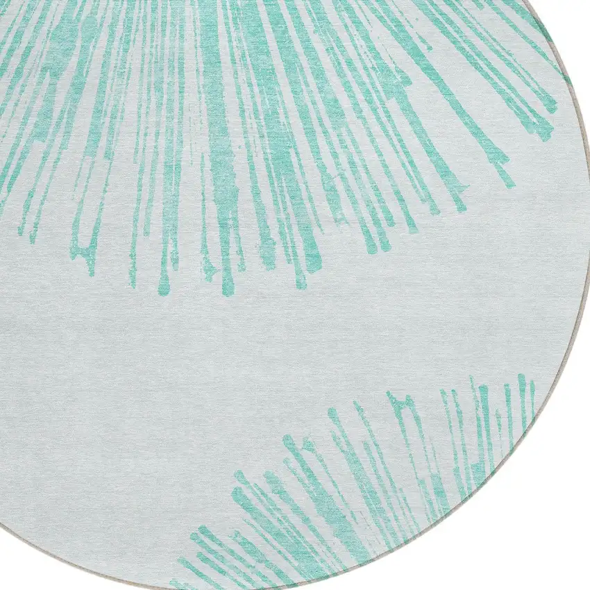 8' Aquamarine And Ivory Round Abstract Washable Indoor Outdoor Area Rug Photo 4
