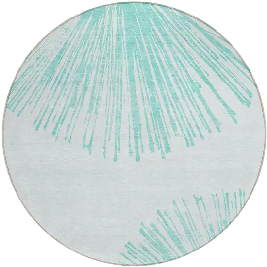8' Aquamarine And Ivory Round Abstract Washable Indoor Outdoor Area Rug Photo 2