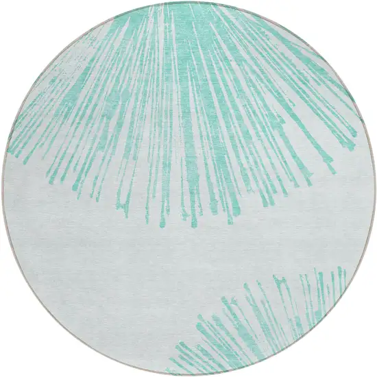 8' Aquamarine And Ivory Round Abstract Washable Indoor Outdoor Area Rug Photo 2