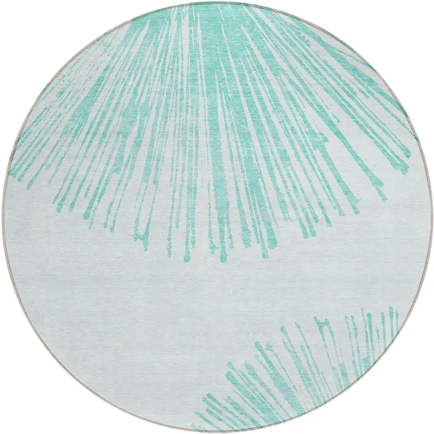 8' Aquamarine And Ivory Round Abstract Washable Indoor Outdoor Area Rug Photo 2